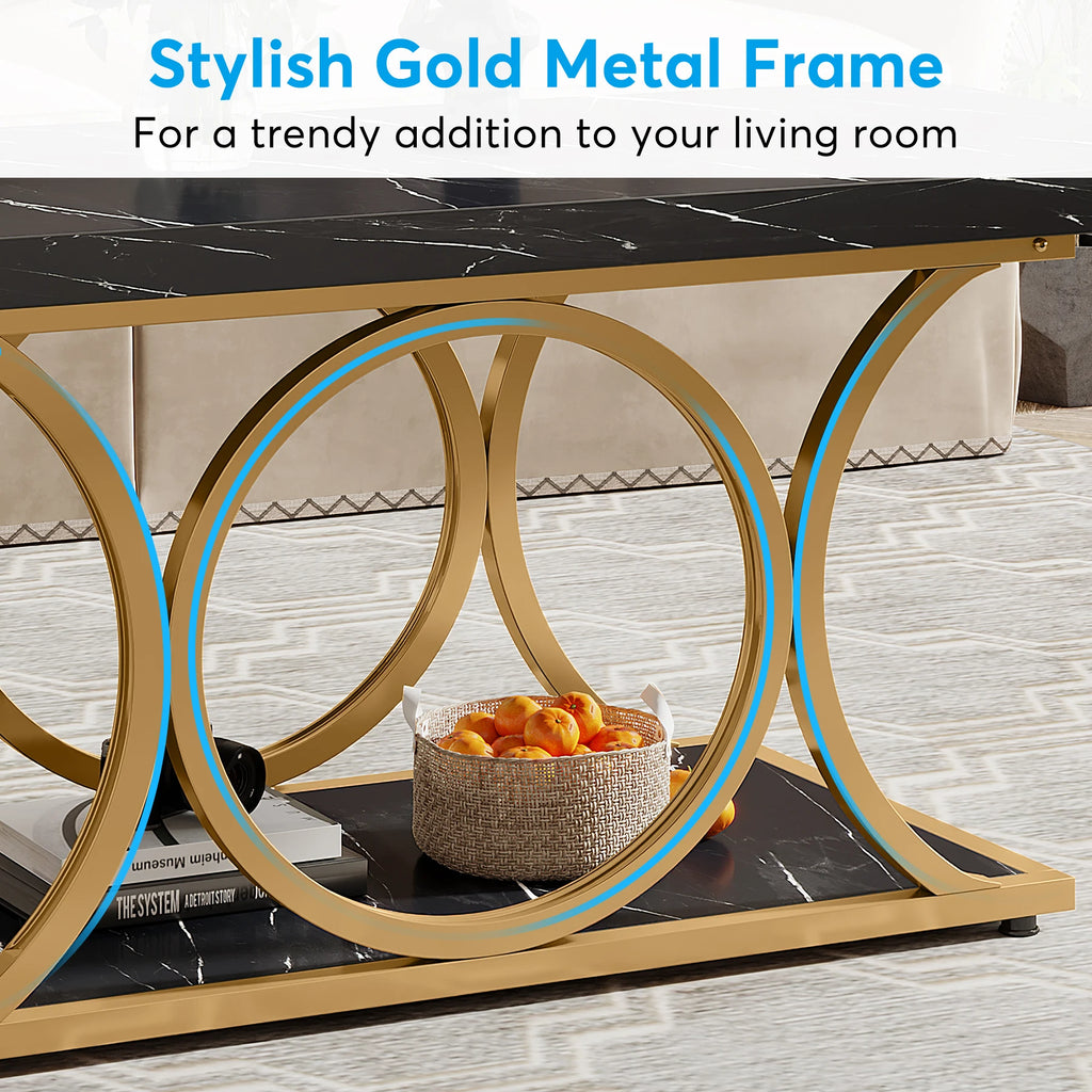 2-Tier Faux Marble Wood Coffee Table