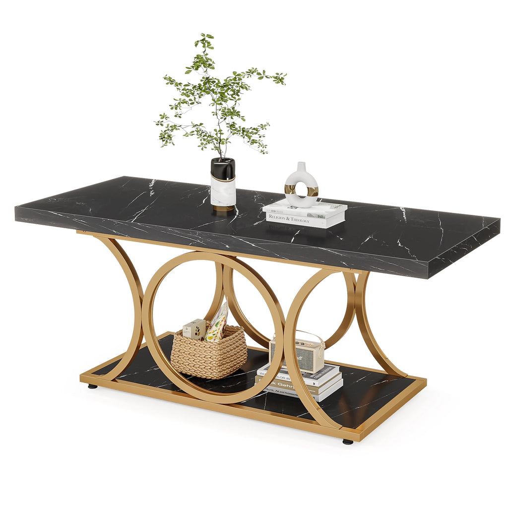 2-Tier Faux Marble Wood Coffee Table