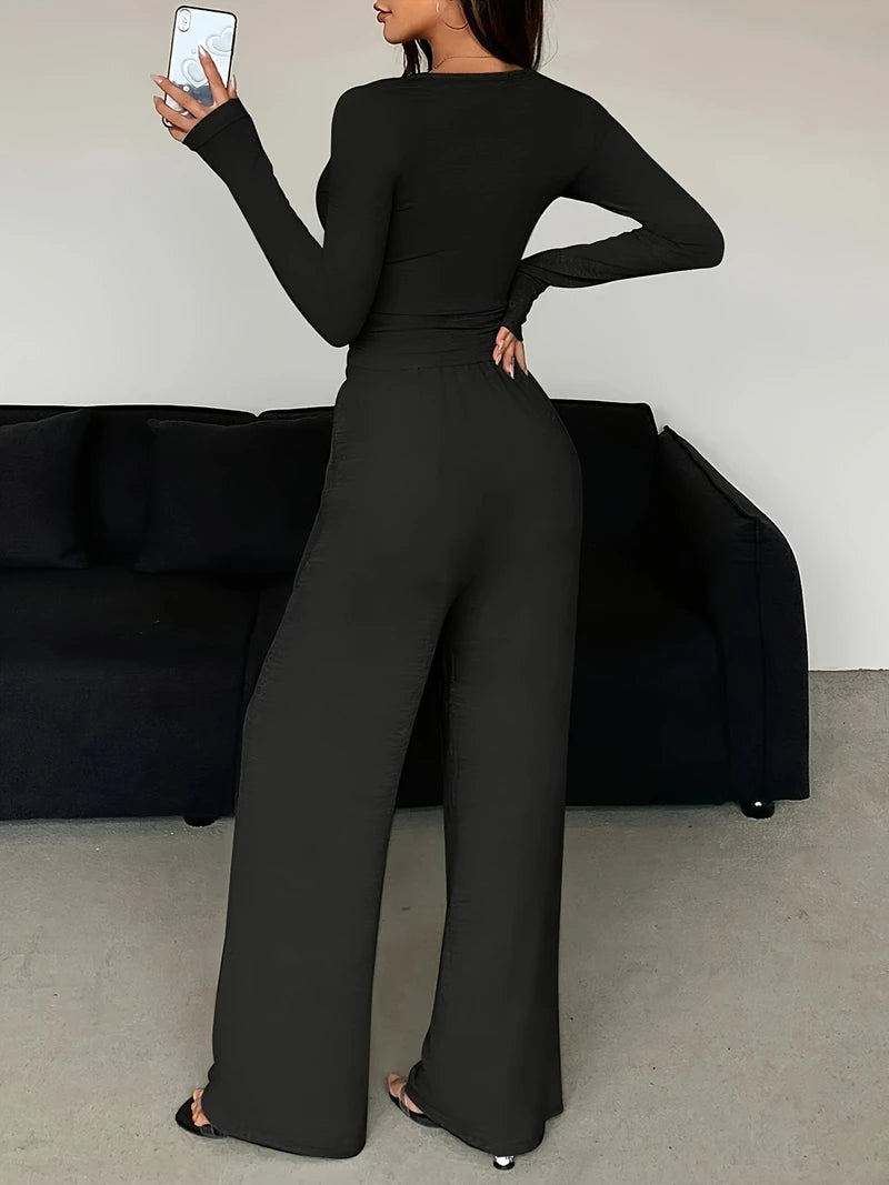 V-Neck Button Pajama Set