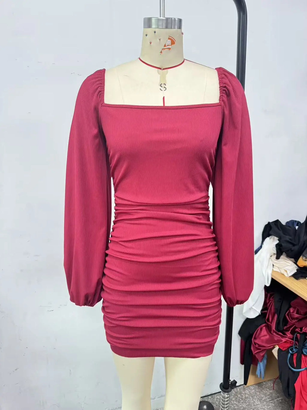 Ruched Puff Sleeve Mini Dress