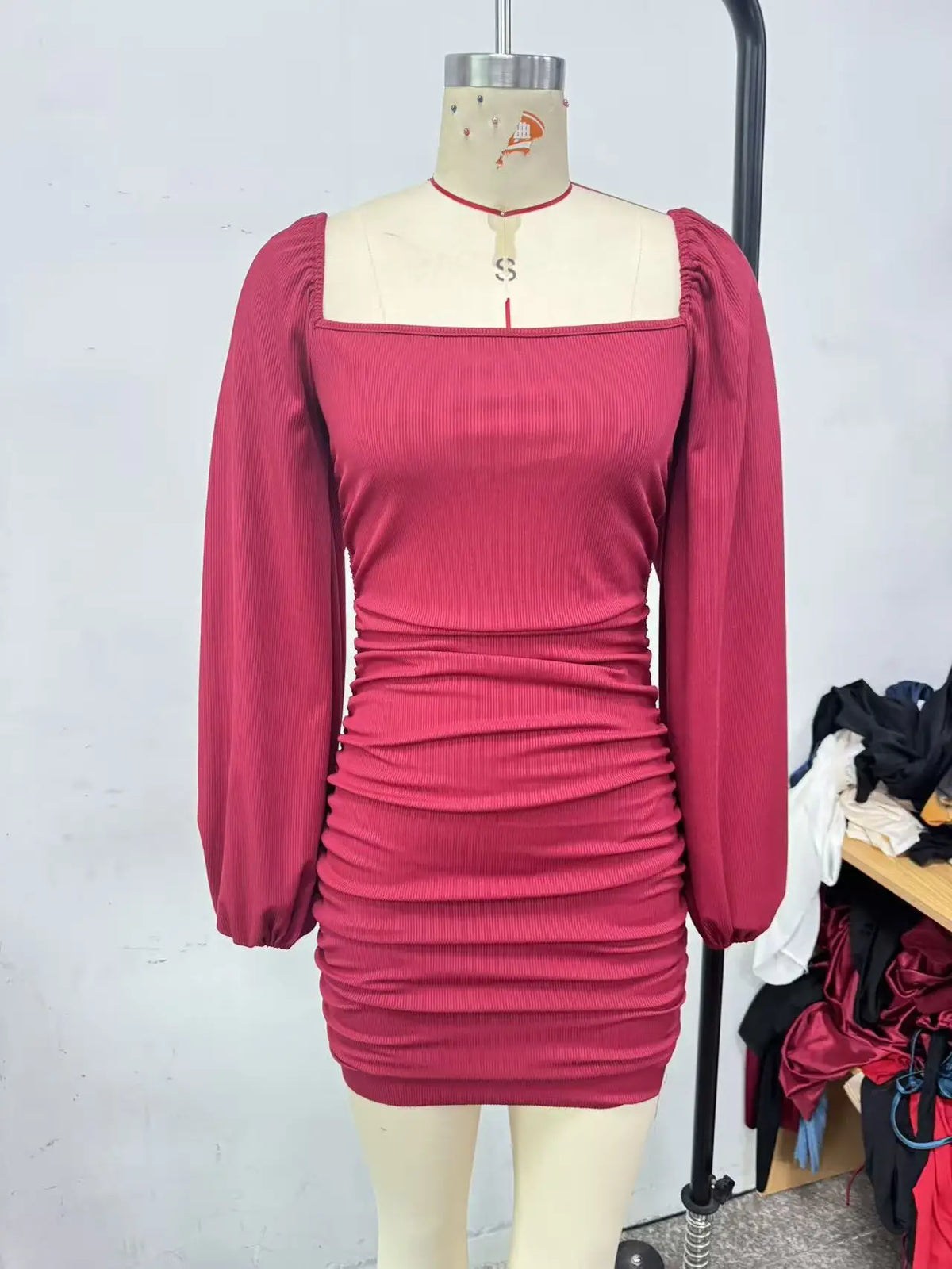 Ruched Puff Sleeve Mini Dress