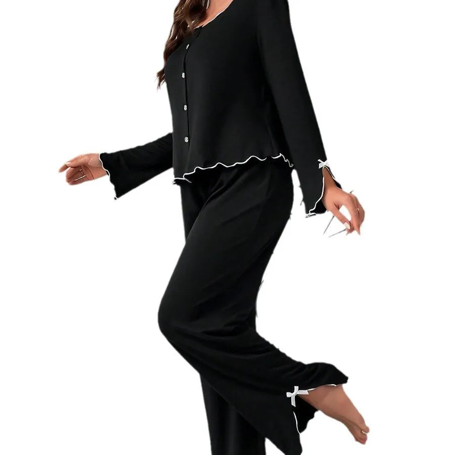 Ruffle Trim Pajama Set