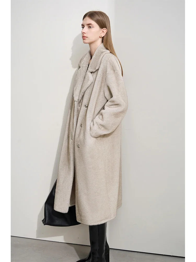 Double-Breasted Faux Mink Coat