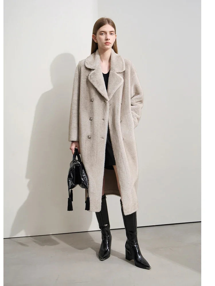Double-Breasted Faux Mink Coat