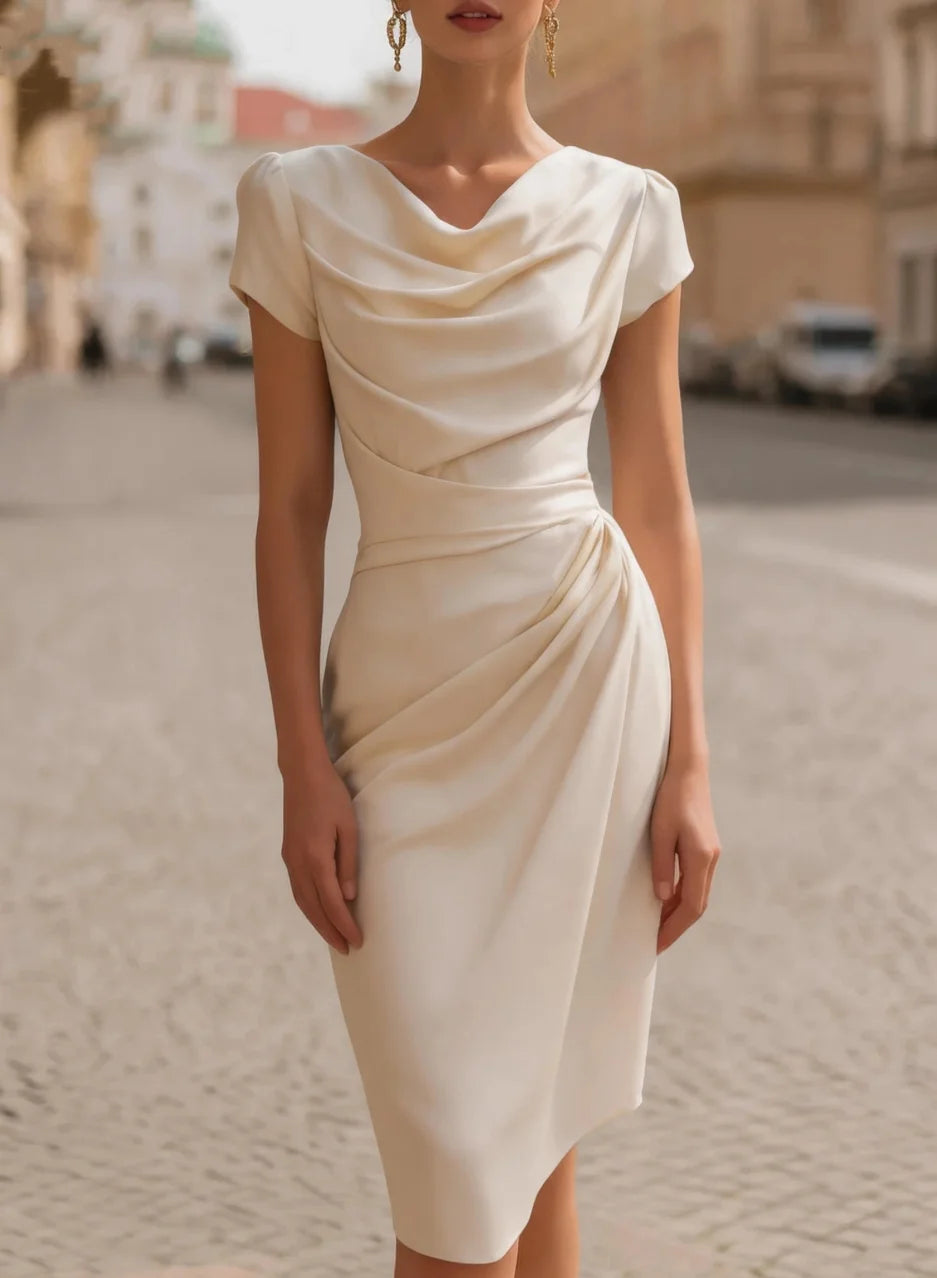 Ruched Cowl Neck Midi Dress
