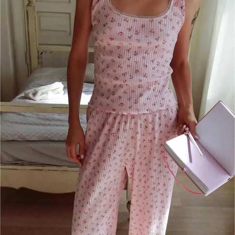 The  Printed Vest  Pajama Set