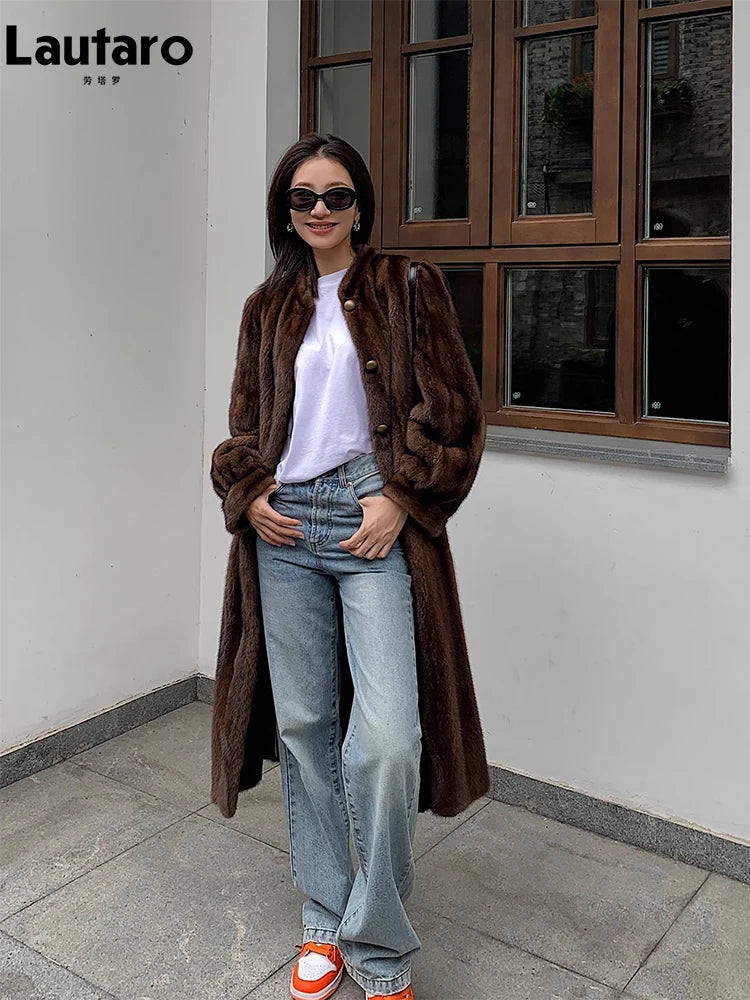 Brown Faux Mink Fur Coat