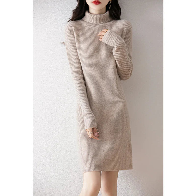 Merino Wool Turtleneck Sweater Dress