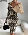 V-Neck Patchwork Knit Jumpsuit