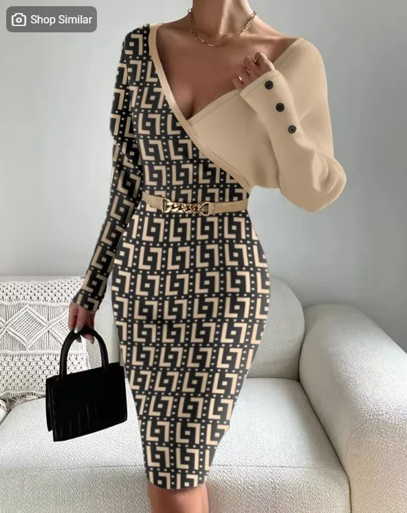 V-Neck Patchwork Knit Jumpsuit