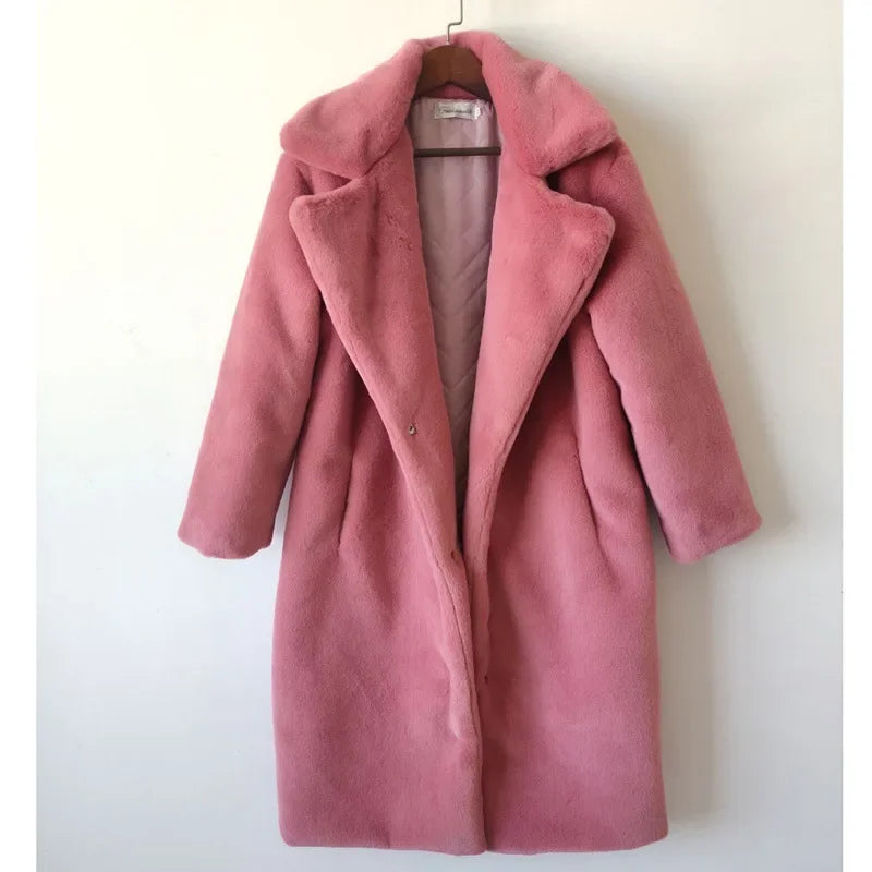 Elegant Long Faux Fur Overcoat