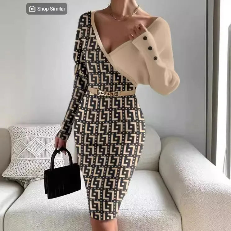 V-Neck Patchwork Knit Jumpsuit