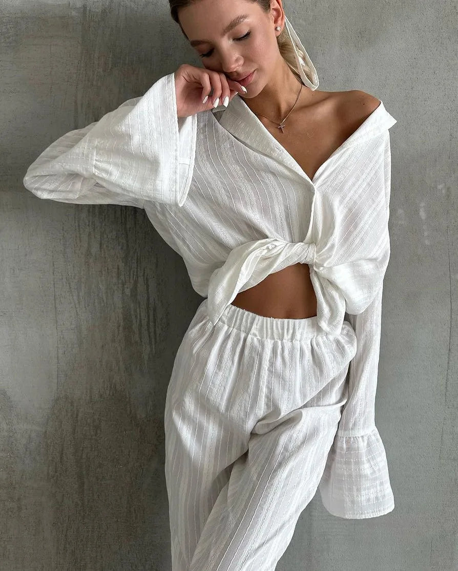 100% Cotton Ruffle Hem  Lounge Set