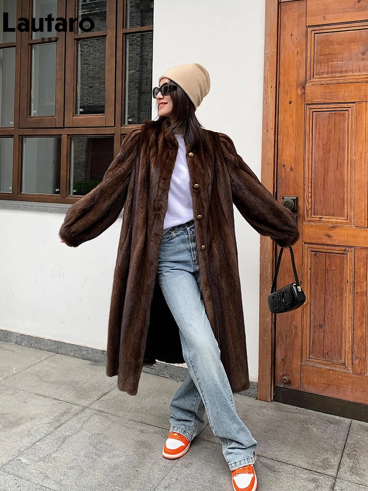 Brown Faux Mink Fur Coat