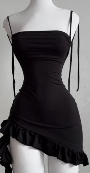 Backless Black Ruffle Minidress