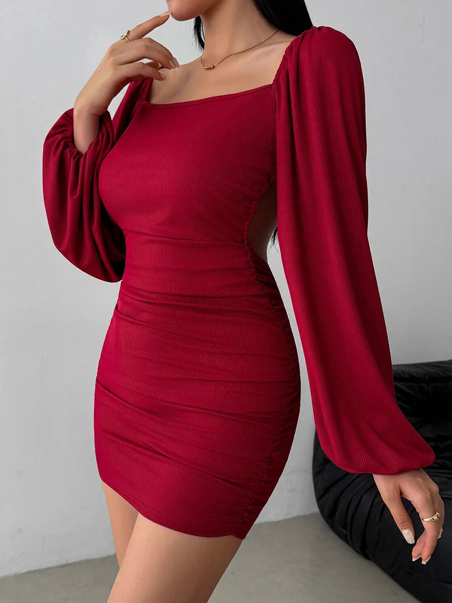 Ruched Puff Sleeve Mini Dress