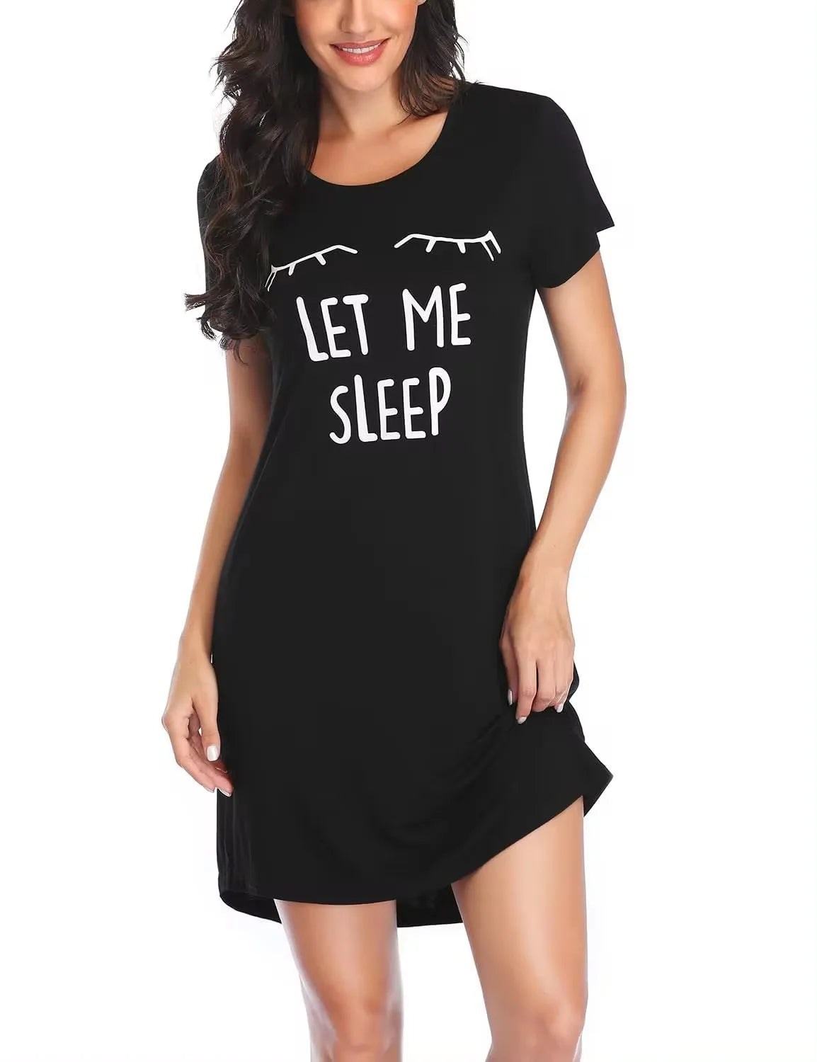 Womens Pajamas Milk Silk Cat Panda Print Short Sleeve Nightdress