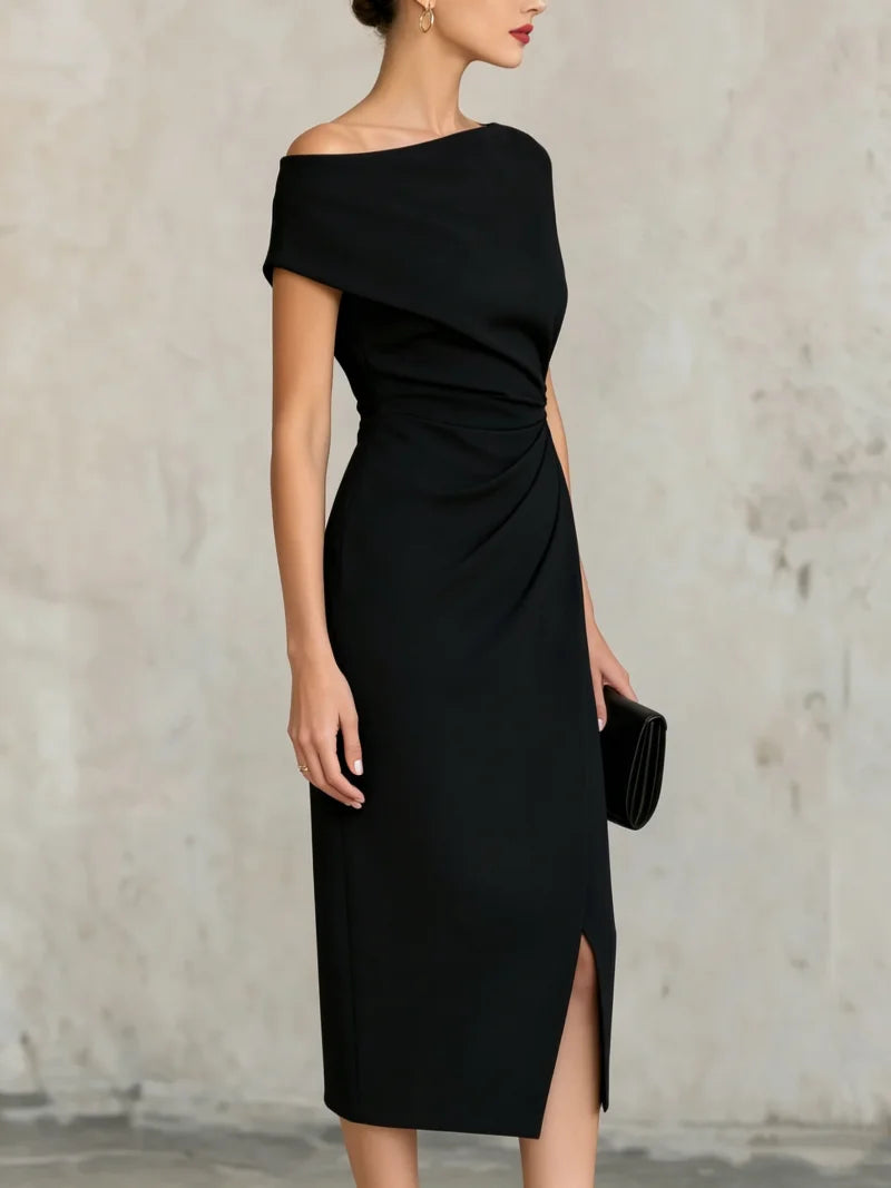 The Off-Shoulder Ruched Midi Dress