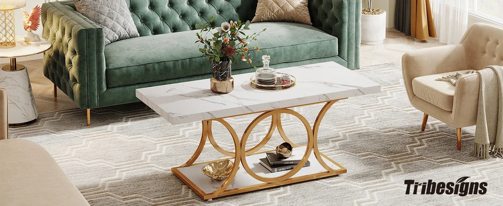 2-Tier Faux Marble Wood Coffee Table