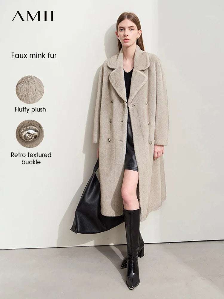 Double-Breasted Faux Mink Coat