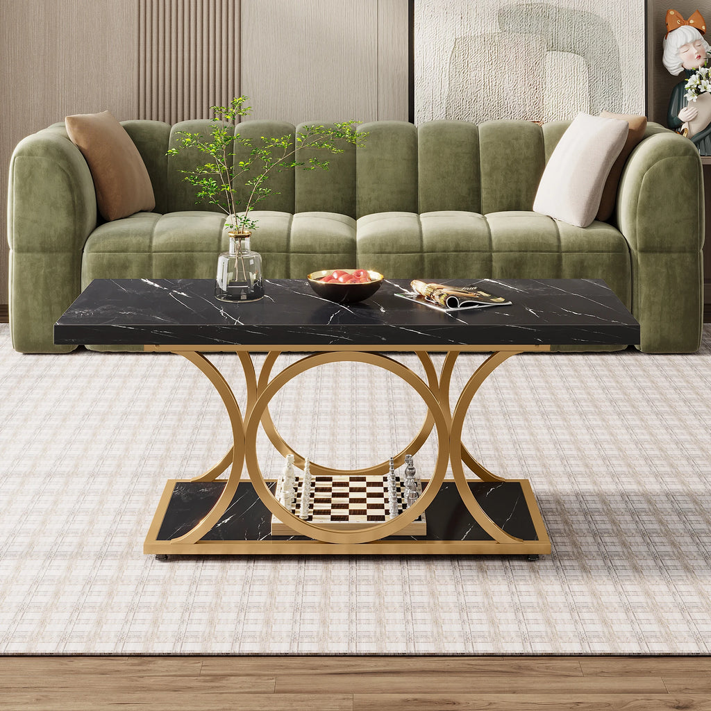 2-Tier Faux Marble Wood Coffee Table