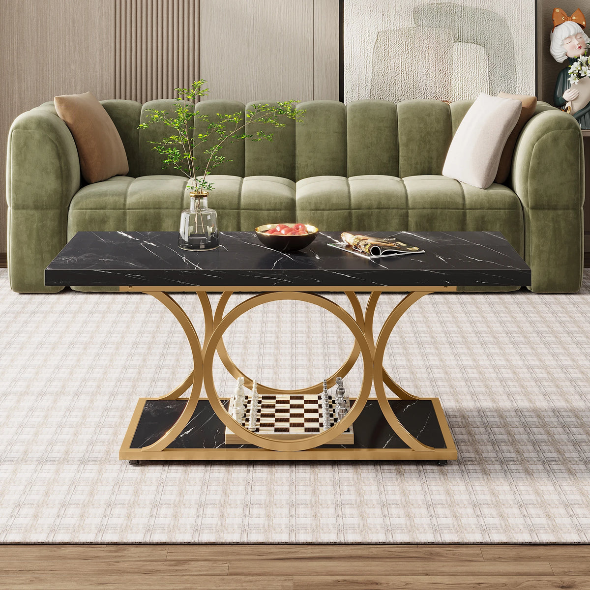 2-Tier Faux Marble Wood Coffee Table