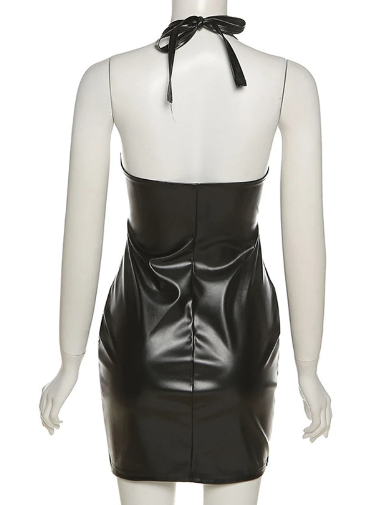 Elegant PU Leather Slim Dress