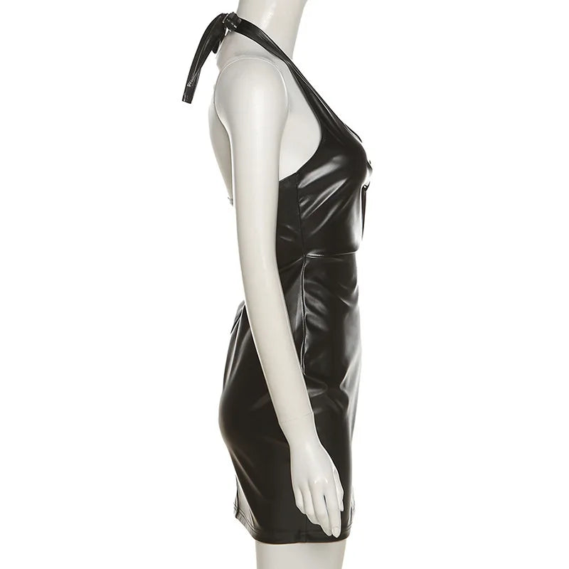 Elegant PU Leather Slim Dress