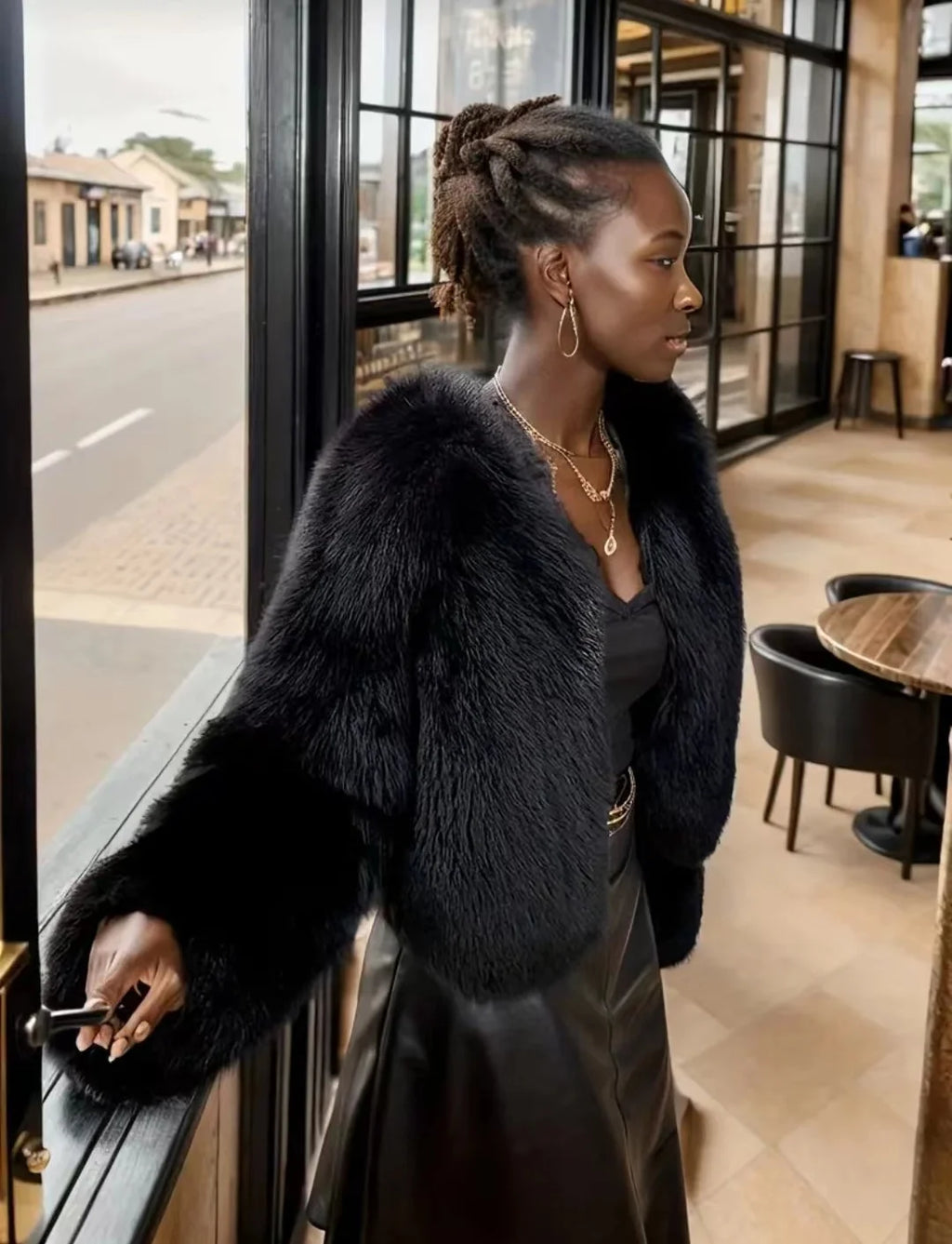 Black Faux Fox Fur Jacket
