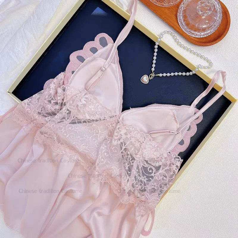 Satin Butterfly Lace Pajama Set