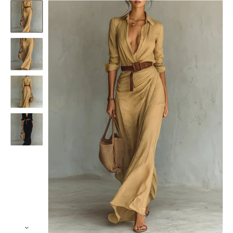 Belted Lapel Shirt Dress