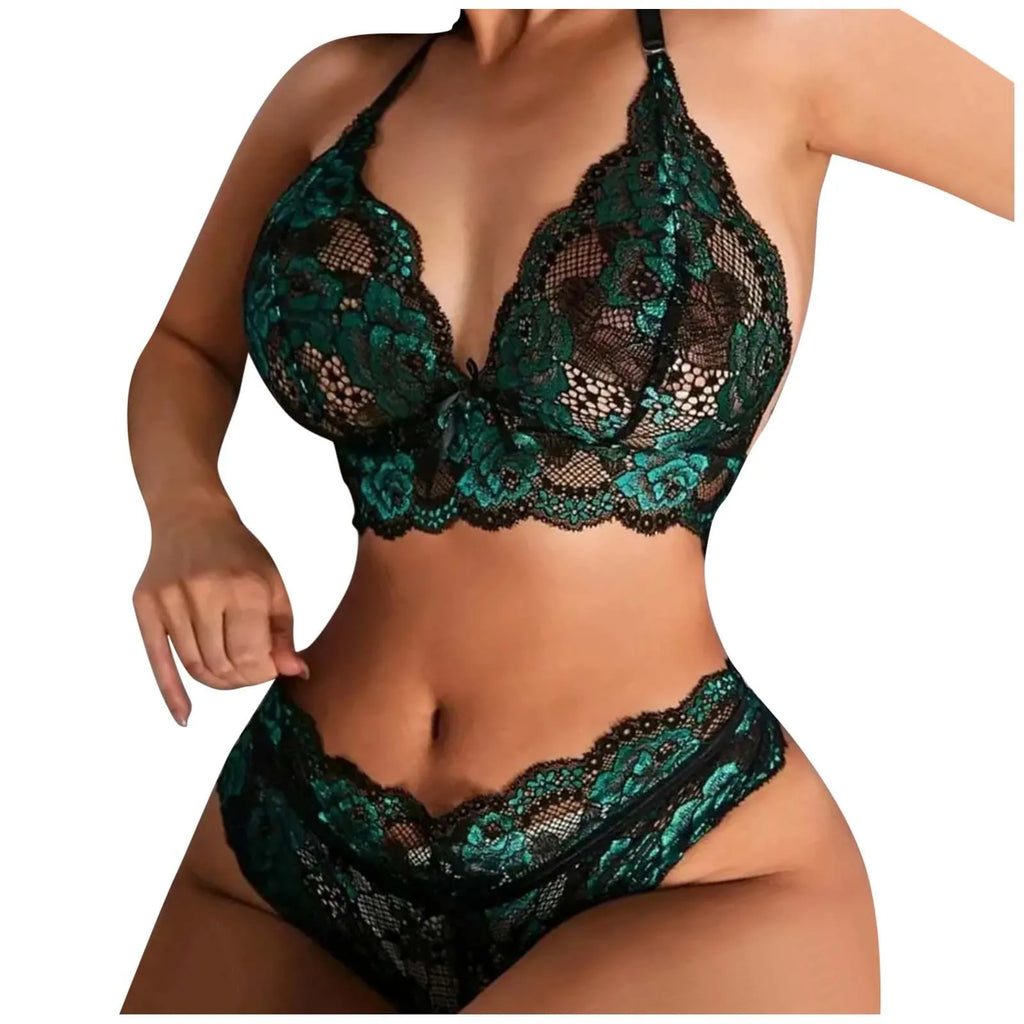 Bowknot Lace Floral Lingerie Set