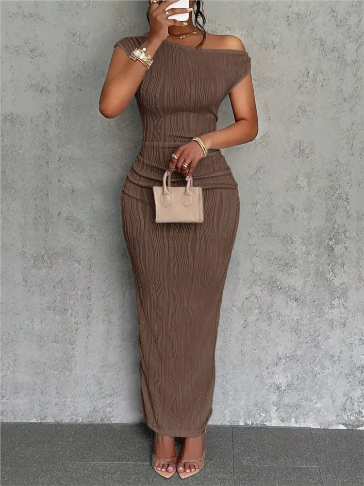 Slanted Shoulder Midi Dress