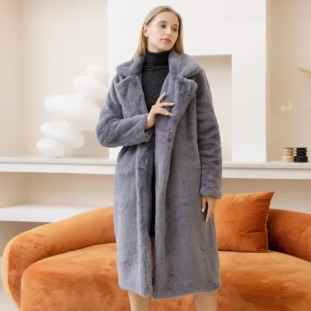 Elegant Long Faux Fur Overcoat