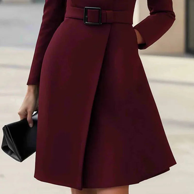 Turtleneck A-Line Dress with Pockets