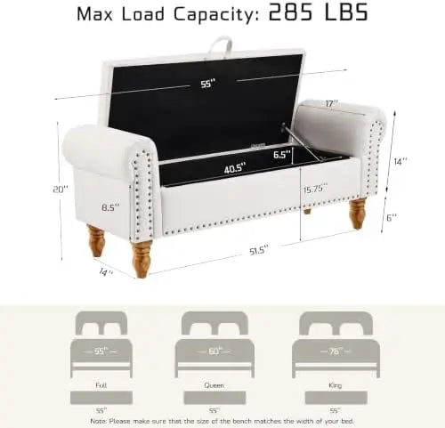 55" Queen End of Bed Storage Bench