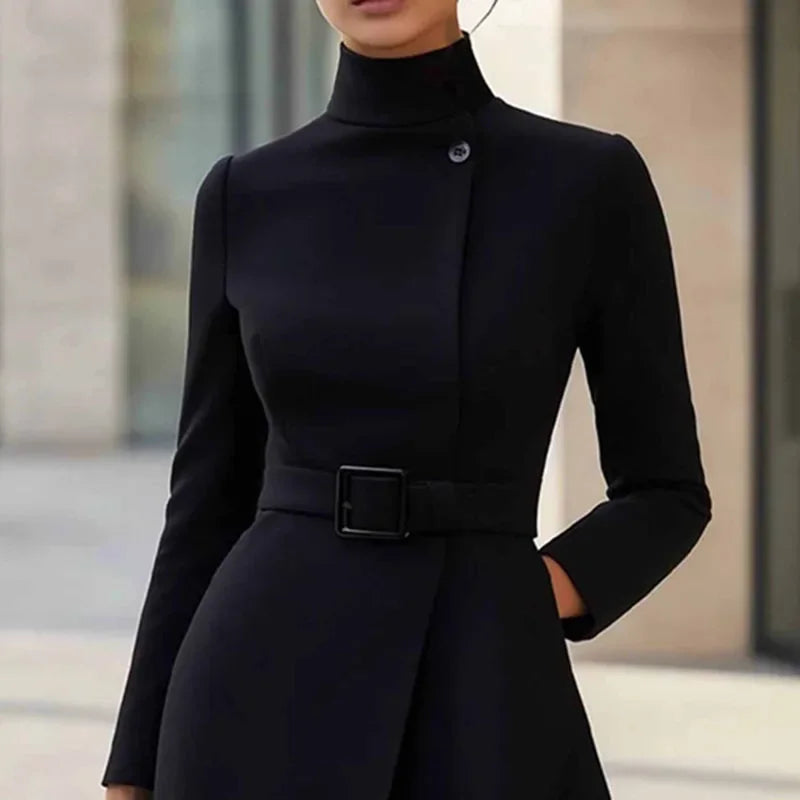 Turtleneck A-Line Dress with Pockets