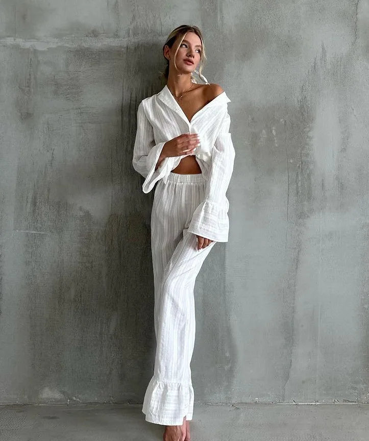 100% Cotton Ruffle Hem  Lounge Set