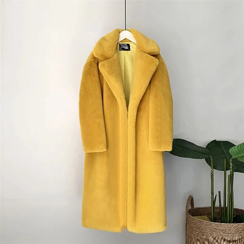 Elegant Long Faux Fur Overcoat