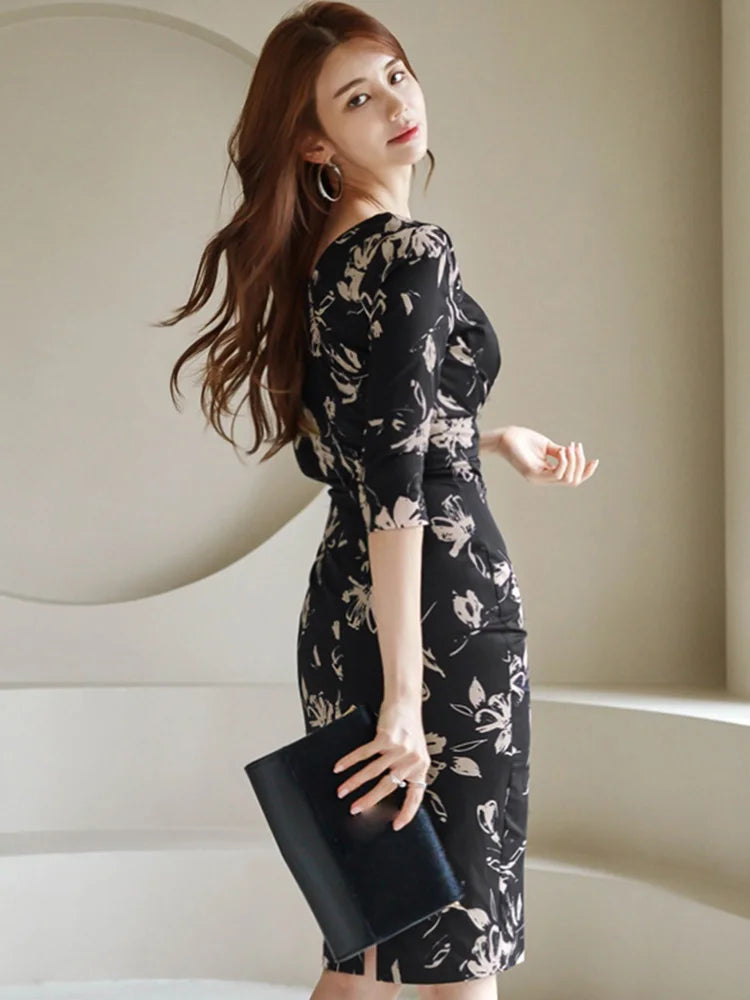 The Square Neck Floral Pencil Dress