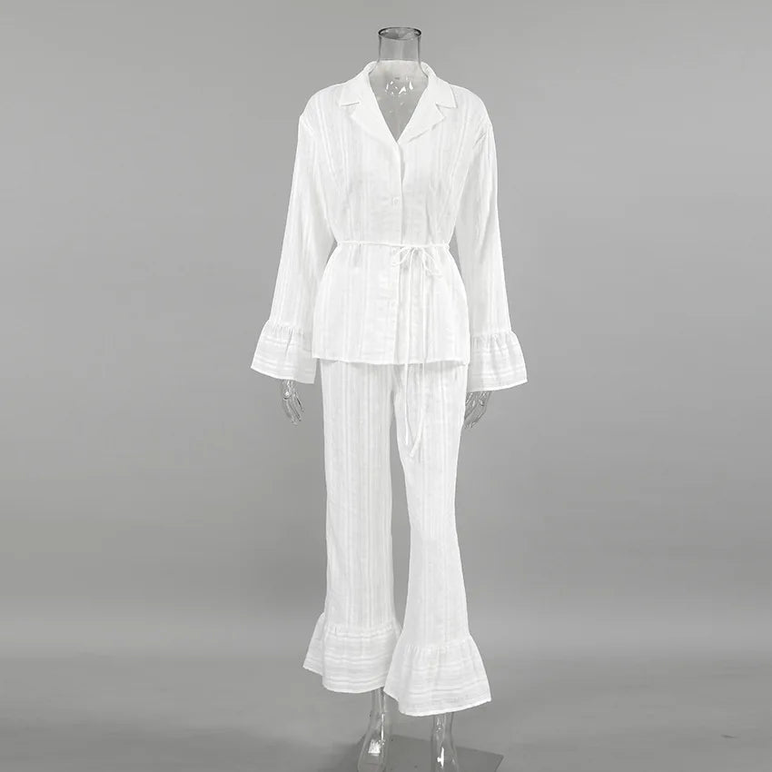 100% Cotton Ruffle Hem  Lounge Set