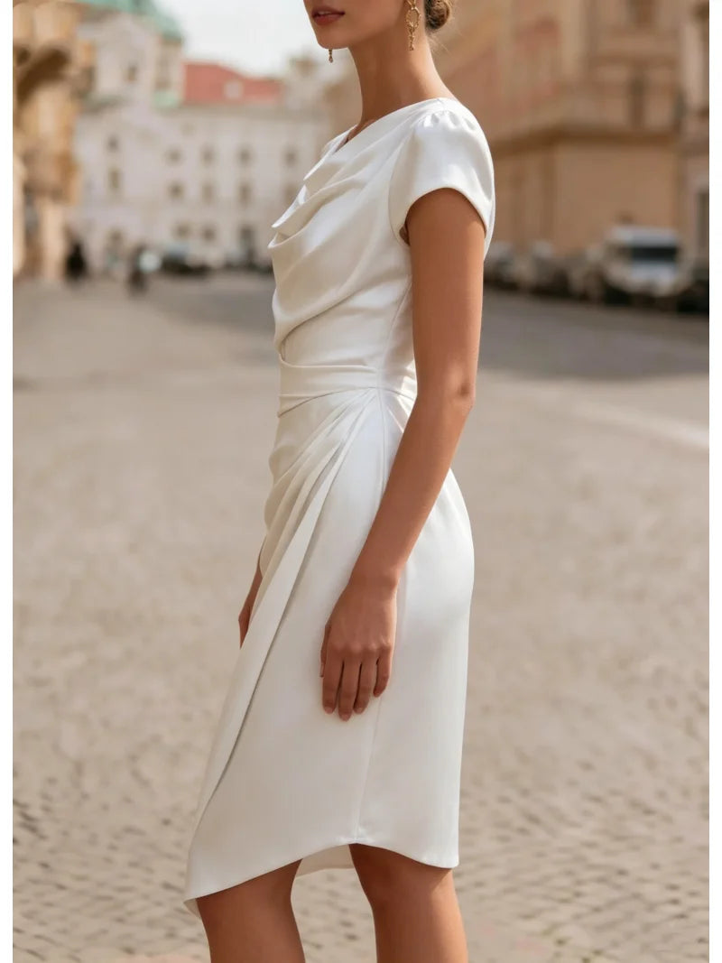 Ruched Cowl Neck Midi Dress