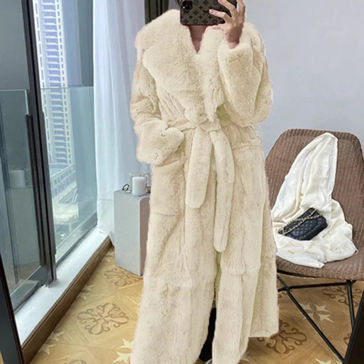 Lace-Up Faux Fur Coat with Pockets