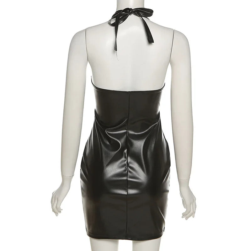 Elegant PU Leather Slim Dress