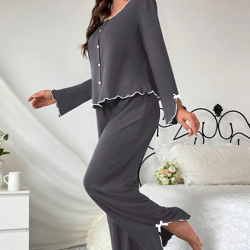 Ruffle Trim Pajama Set