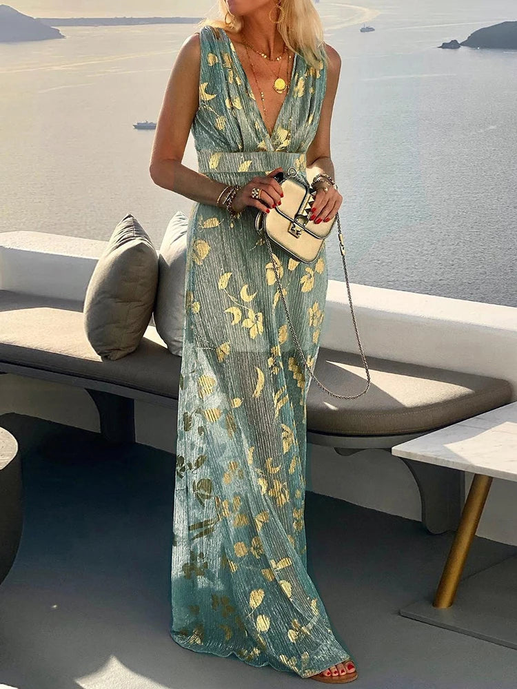 Deep V-Neck Maxi Dress