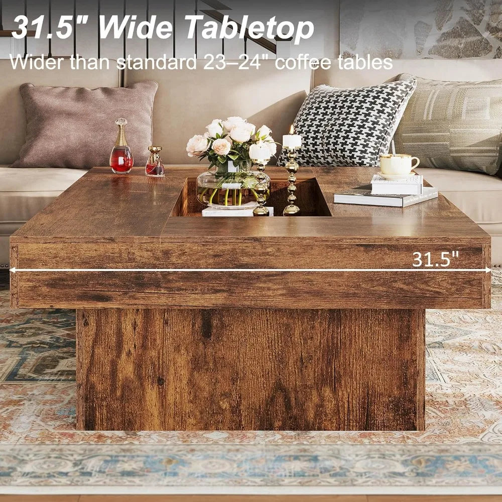 47x31 Inch Rustic Brown Rectangle Wood Coffee Table
