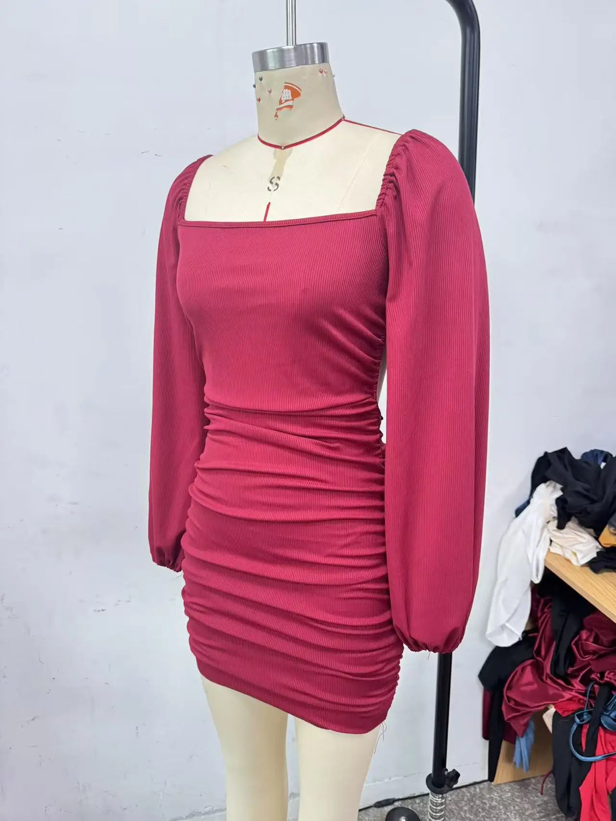 Ruched Puff Sleeve Mini Dress