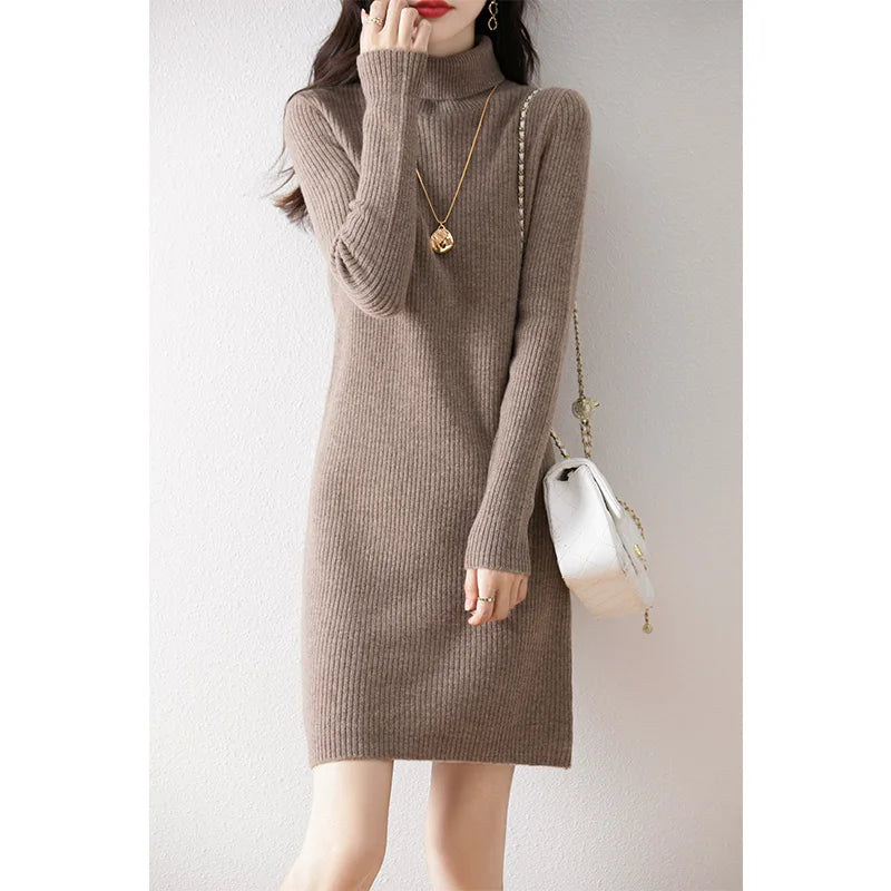 Merino Wool Turtleneck Sweater Dress