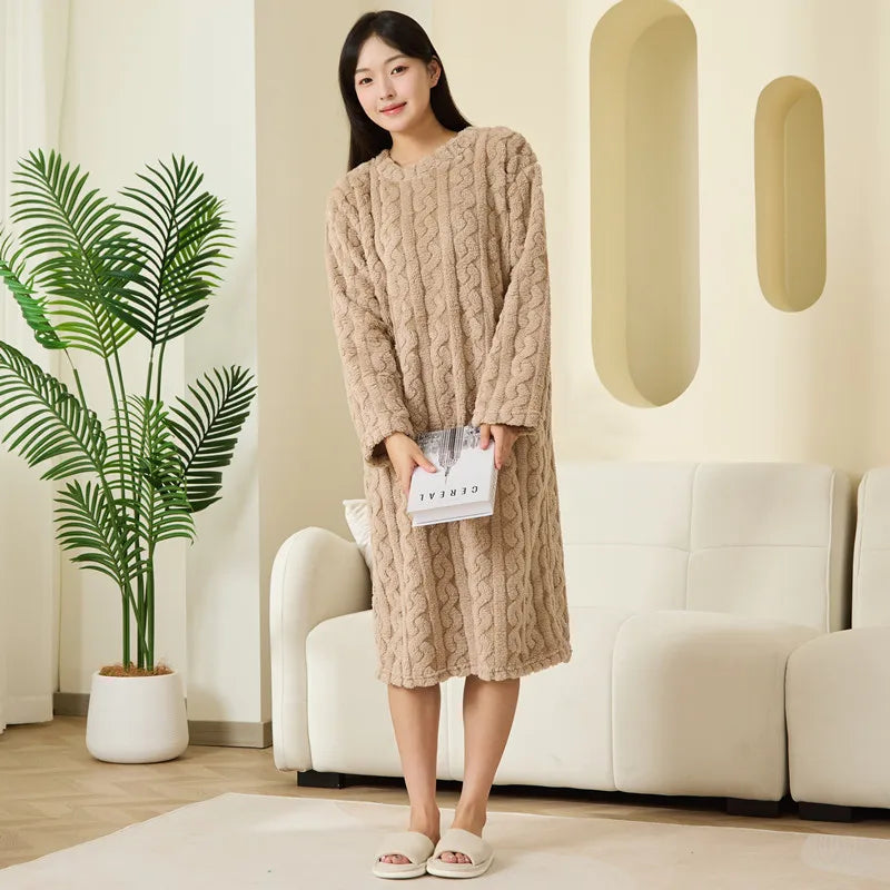 Bathrobe Women's Bathrobe Coral Padded Thickened Warm Pajamas Dress Winter College Students Homewear Plus Size Women's Clothes C